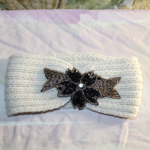 Knit Headband Ear Warmer with Floral Applique - Picture 1 of 5